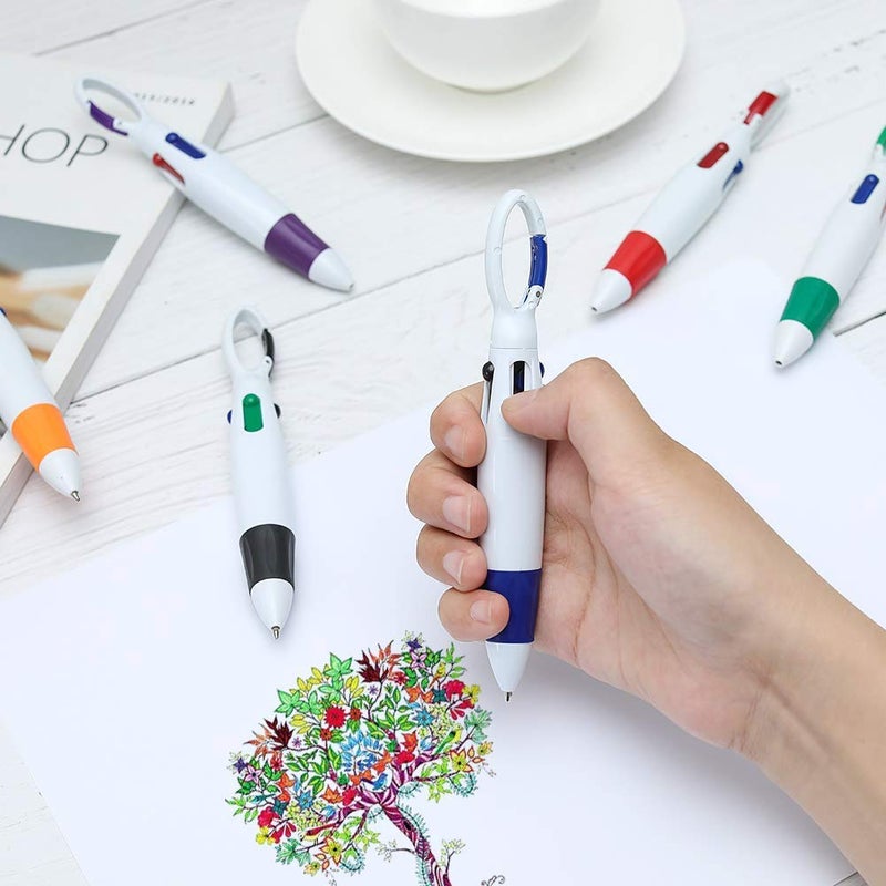 Onwon 6 Pieces Retractable Shuttle Pens 4 Neon Color in One Ballpoint Pen with Buckle Clip on Top Multi-Color Carabiner Keychain for Office School Supplies Gift (6 Pcs) - Image 5